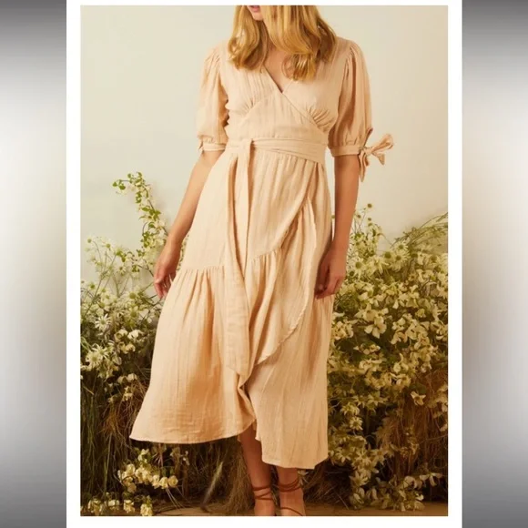 NWT Hannah Artwear 'Thalia' Midi Gauzy Wrap Dress 100% Cotton Sz